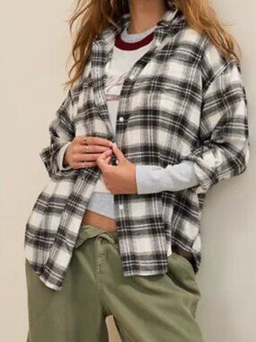 American Eagle Amm-mazingly Soft Boyfriend Fit Plaid Button Up Shirt Size XS